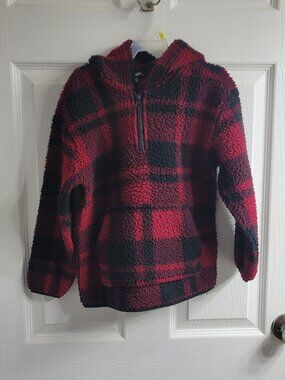 #842 George Red Plaid Half Zip with Pockets Sweater sz 6